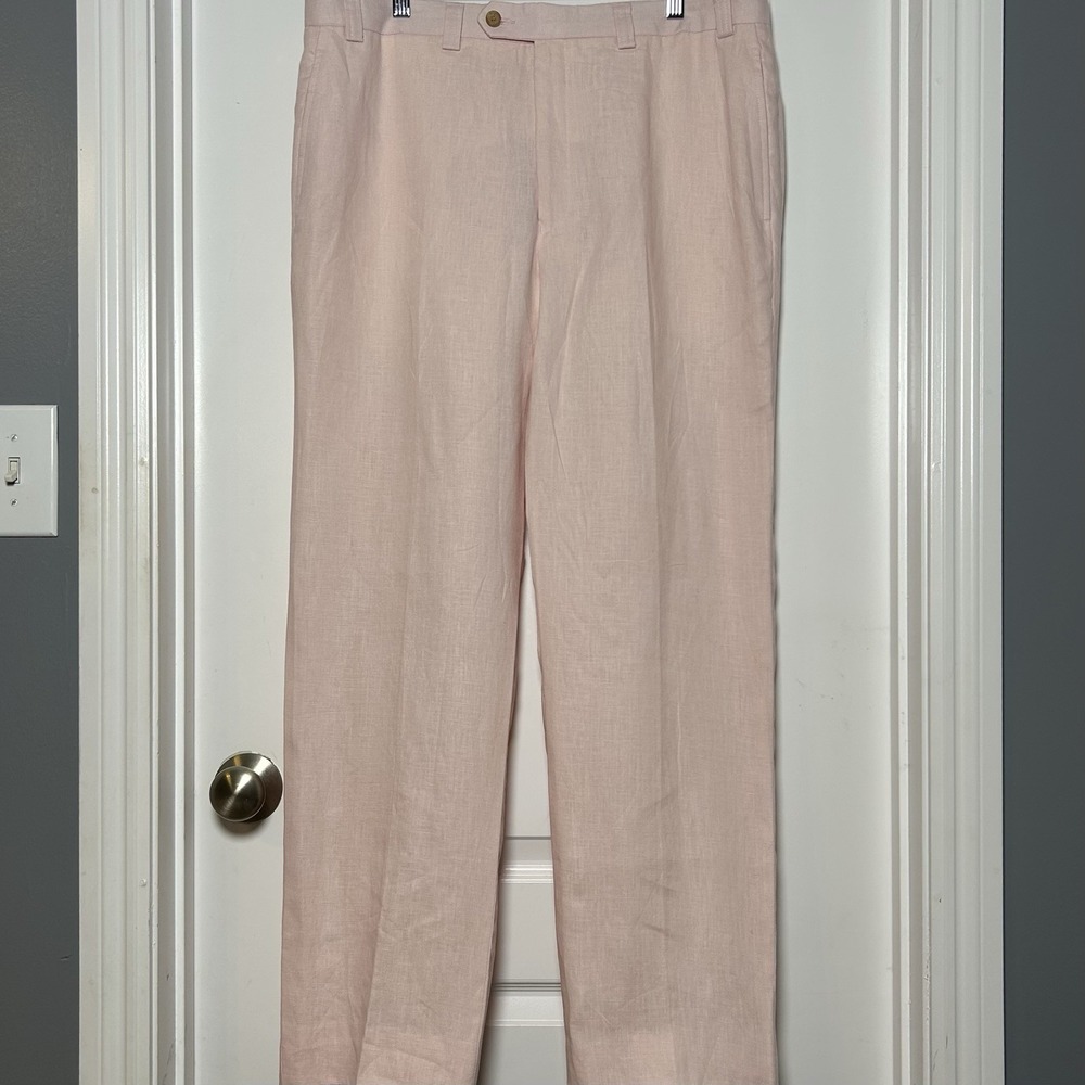 Lauren Ralph Lauren 100% Linen Light Pink Relaxed Fit Straight Leg Trousers